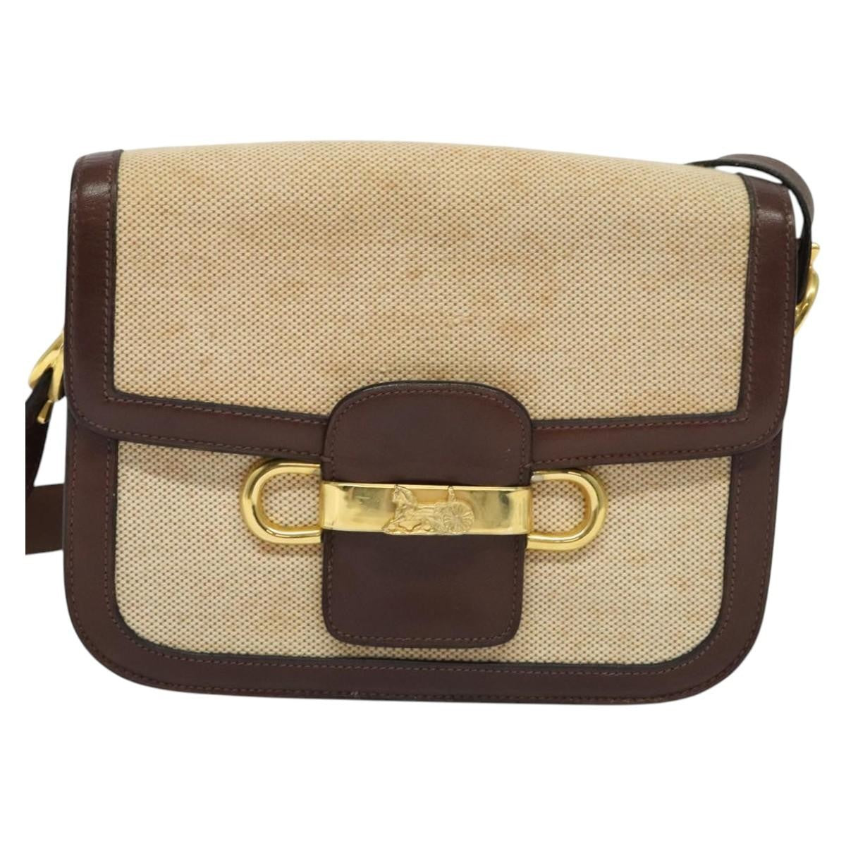 Celine Horse Carriage Shoulder bag Canvas and Leather, BEIGE, CANVAS, Shoulder bag