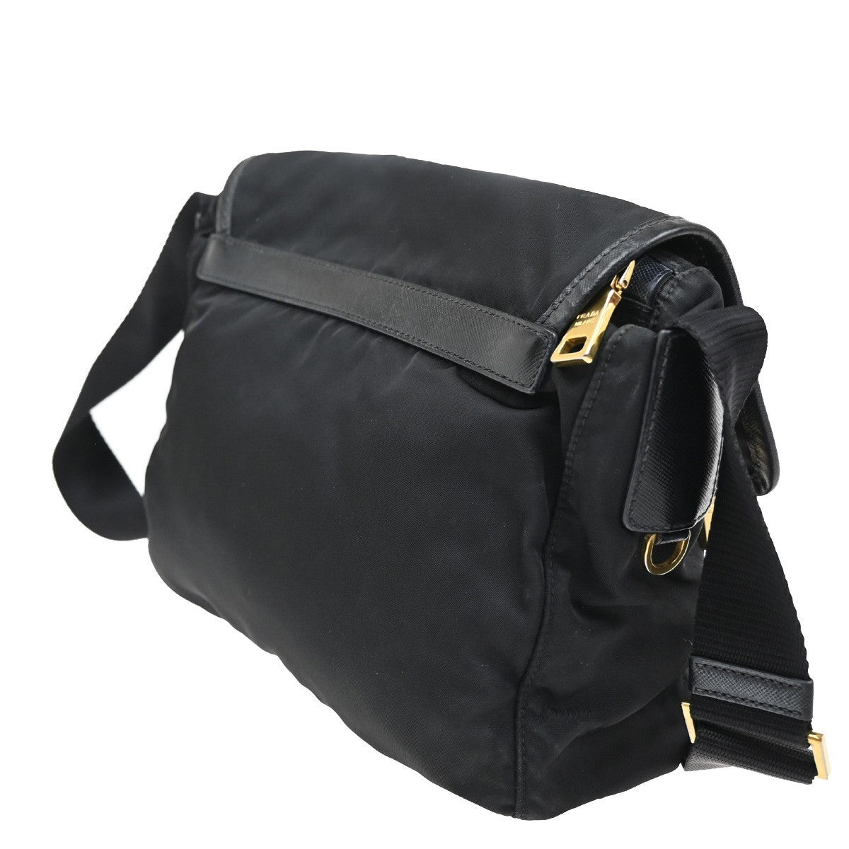 Prada Buckle Messenger Bag Tessuto, Black, Nylon, Shoulder Bag