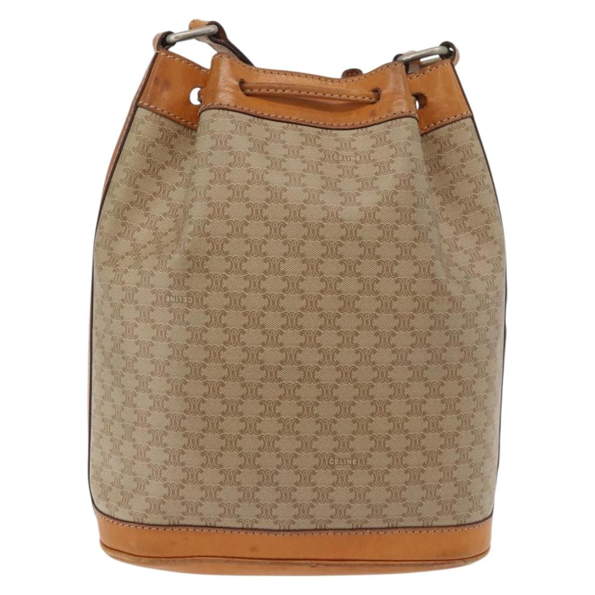 Celine Drawstring Bucket Bag Triomphe Coated Canvas, Beige, Canvas, Handbag