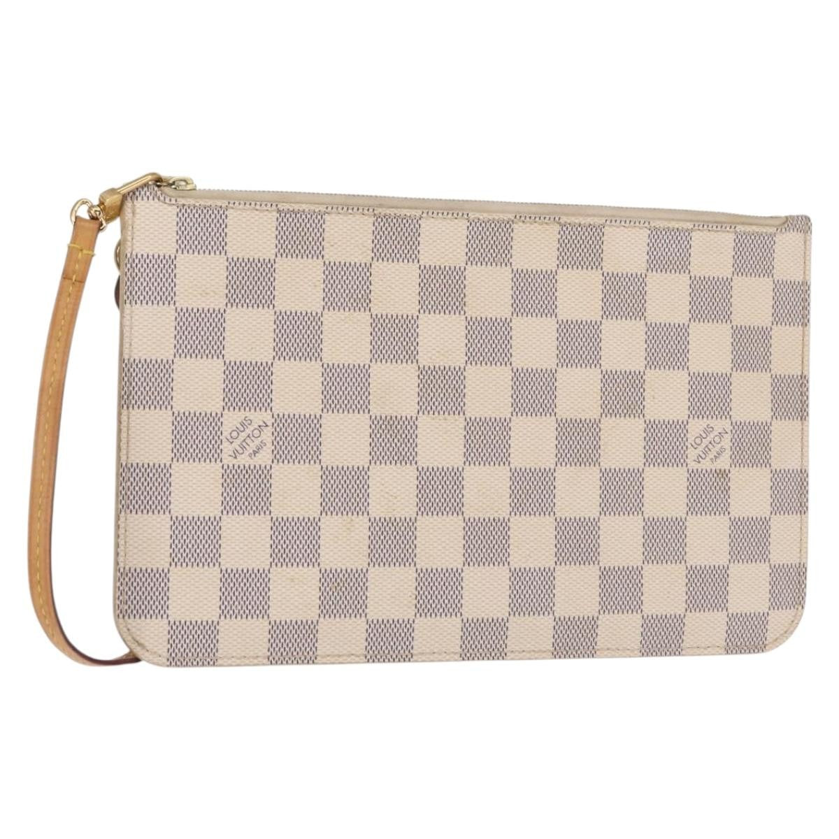 Louis Vuitton Neverfull Pochette Damier, WHITE, CANVAS, Clutche & pouche