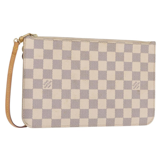 Louis Vuitton Neverfull Pochette Damier, WHITE, CANVAS, Clutche & pouche
