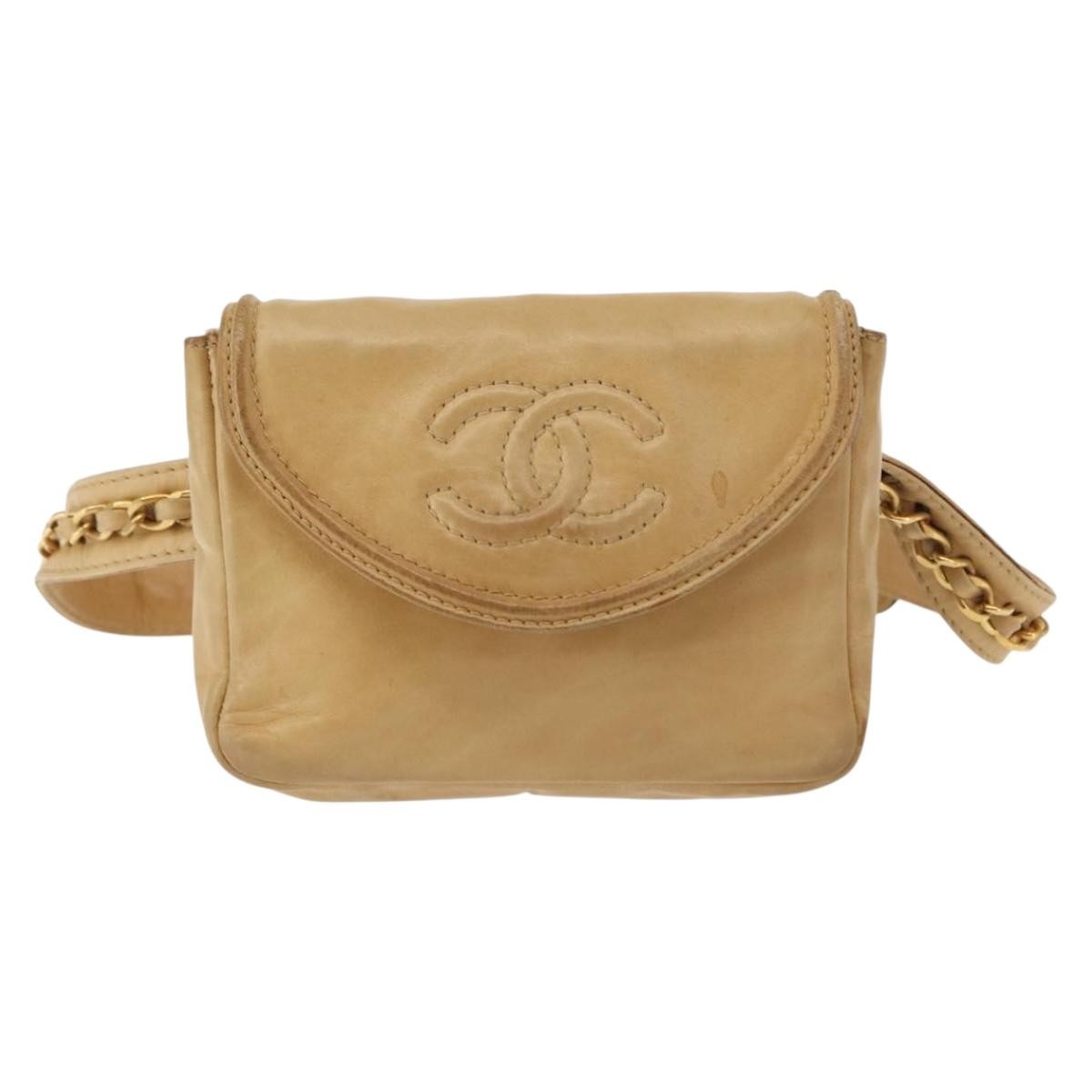 Chanel Vintage Flap Waist Bag Leather, BEIGE, LEATHER, Clutche & pouche