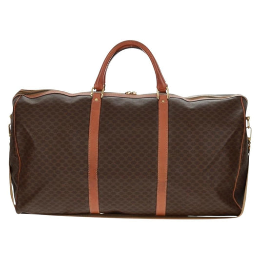 Celine Vintage Macadam Boston bag Canvas and Leather, BROWN, CANVAS, Travel bag