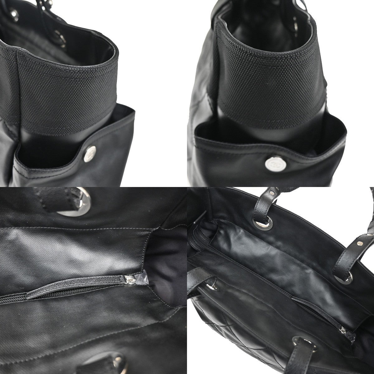 Chanel Biarritz Pocket Tote Quilted Coated Canvas, BLACK, CANVAS, Tote bag