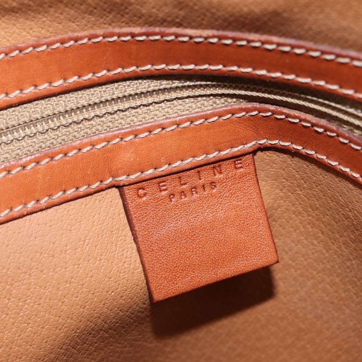 Celine Vintage Macadam Handbag Canvas and Leather, BROWN, CANVAS, Handbag