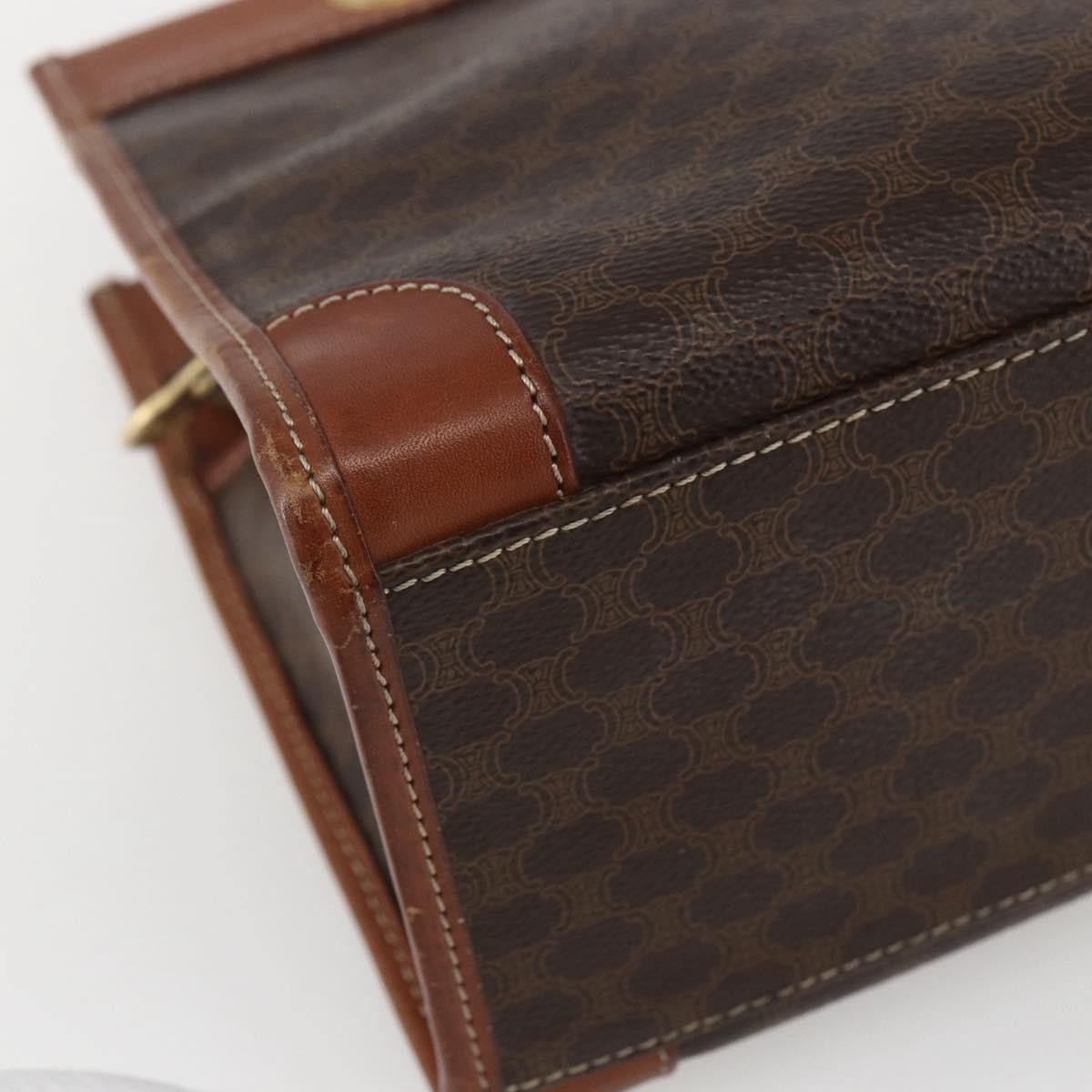 Celine Vintage Macadam Handbag Canvas and Leather, BROWN, CANVAS, Handbag