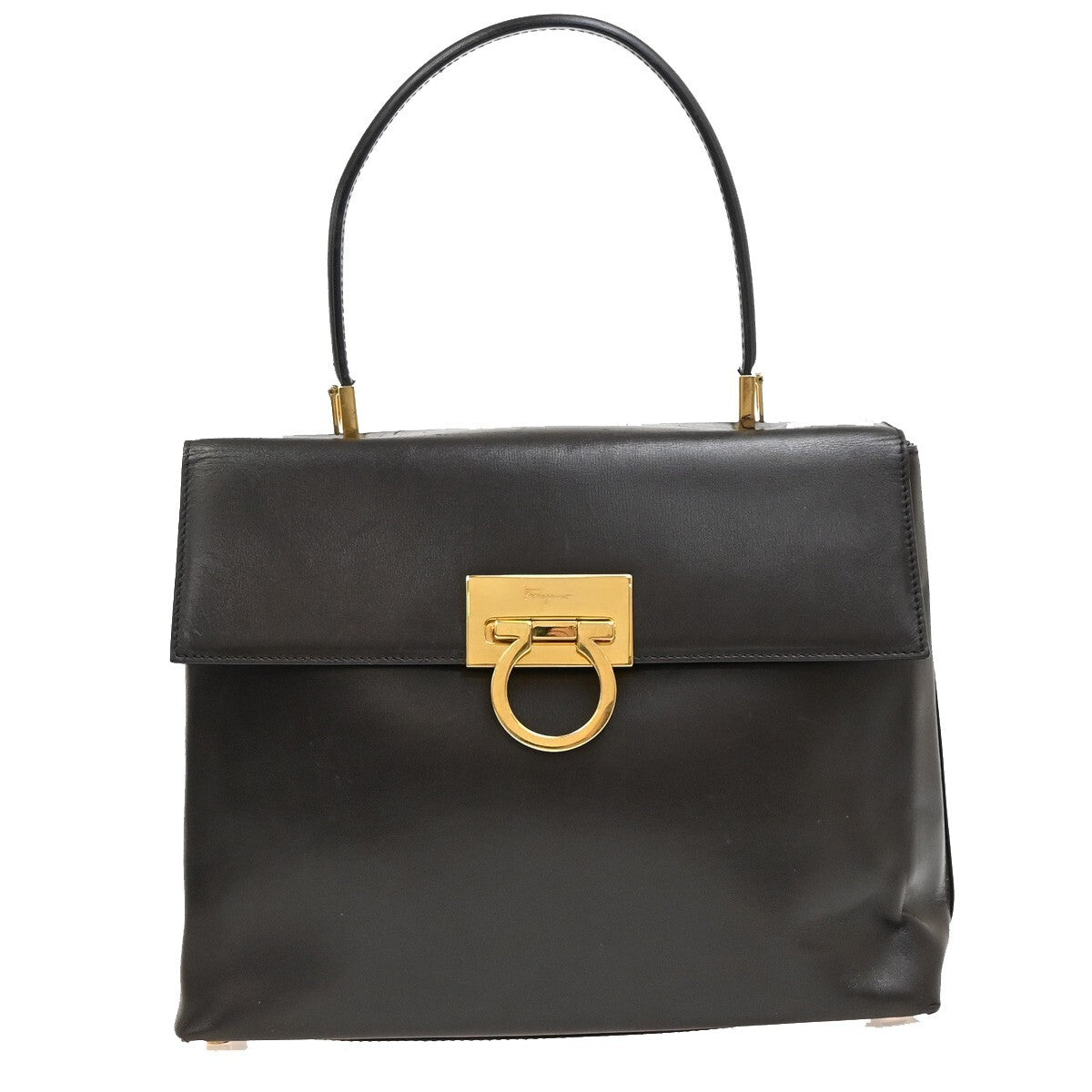 Salvatore Ferragamo Gancini Convertible Top Handle Bag Leather, BROWN, LEATHER, Handbag