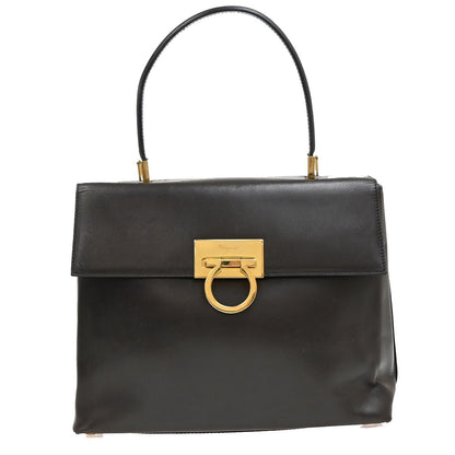 Salvatore Ferragamo Gancini Convertible Top Handle Bag Leather, BROWN, LEATHER, Handbag