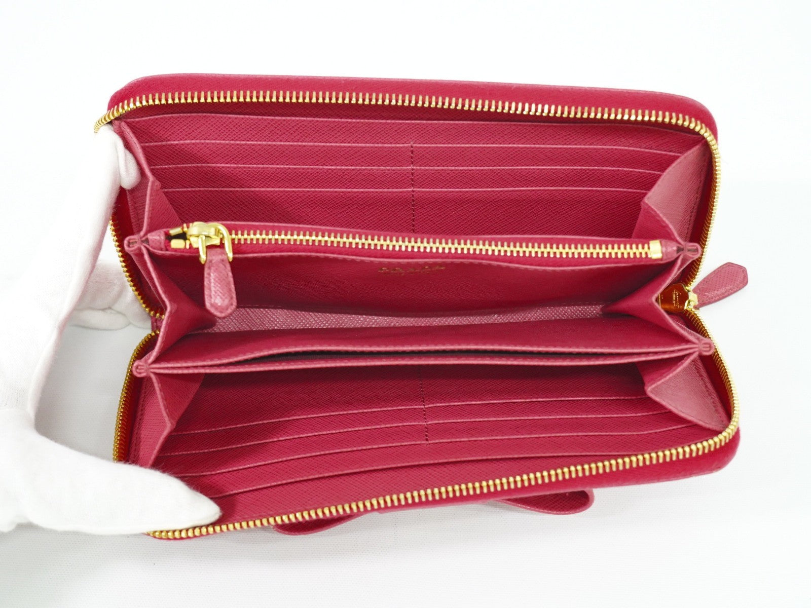 Prada Bow Zip Around Wallet Saffiano Leather, PINK, LEATHER, Wallets