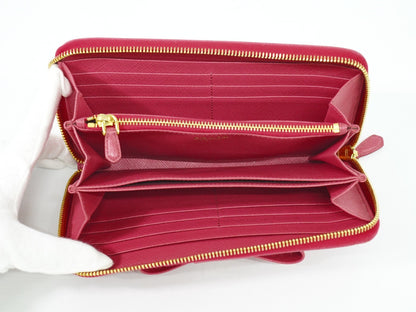 Prada Bow Zip Around Wallet Saffiano Leather, PINK, LEATHER, Wallets