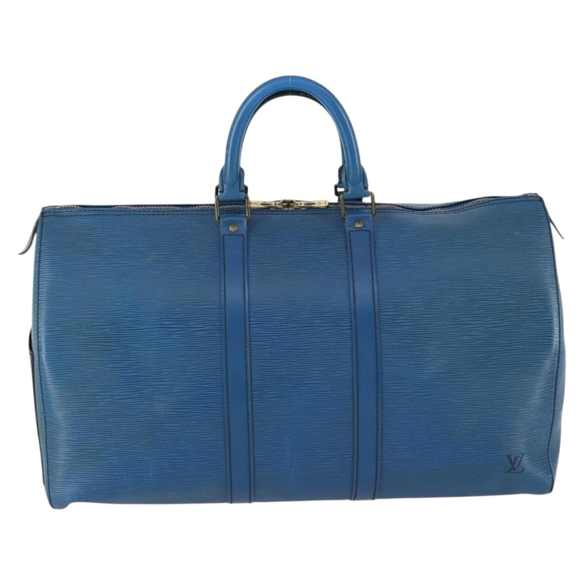Louis Vuitton Keepall Bag Epi Leather, BLUE, LEATHER, Travel bag