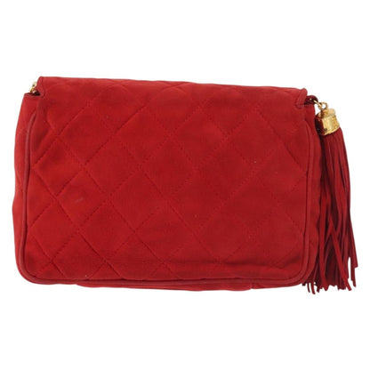 Chanel Vintage Tassel Full Flap Shoulder Bag Quilted Suede, RED, SUEDE, Shoulder bag