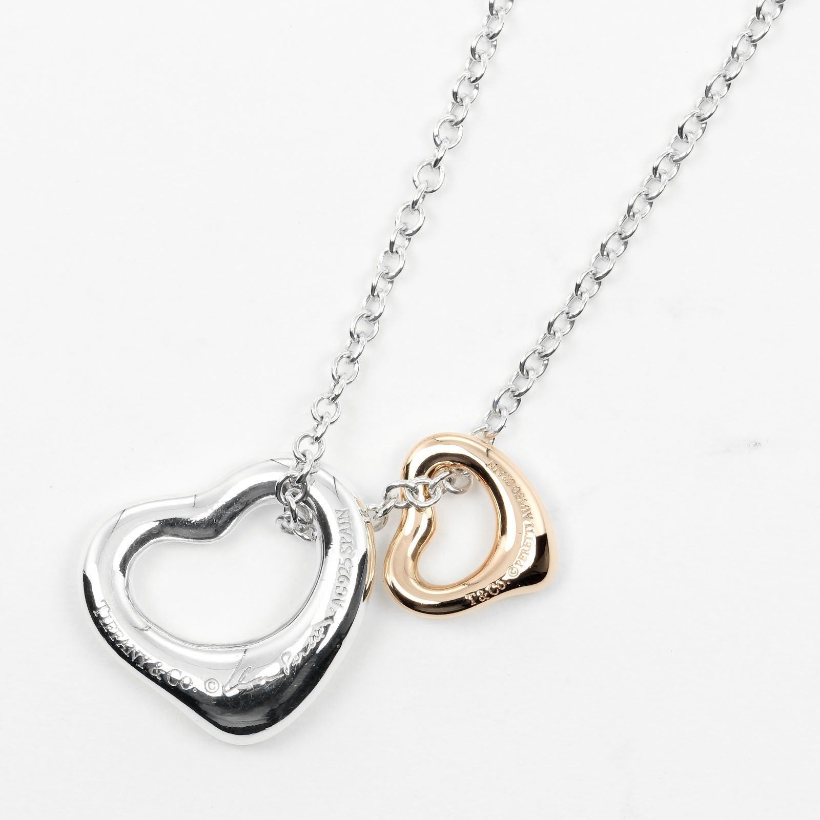 Tiffany & Co. Elsa Peretti Double Open Heart Pendant Necklace Sterling Silver and 18K Rose Gold, SILVER, SILVER, Necklace