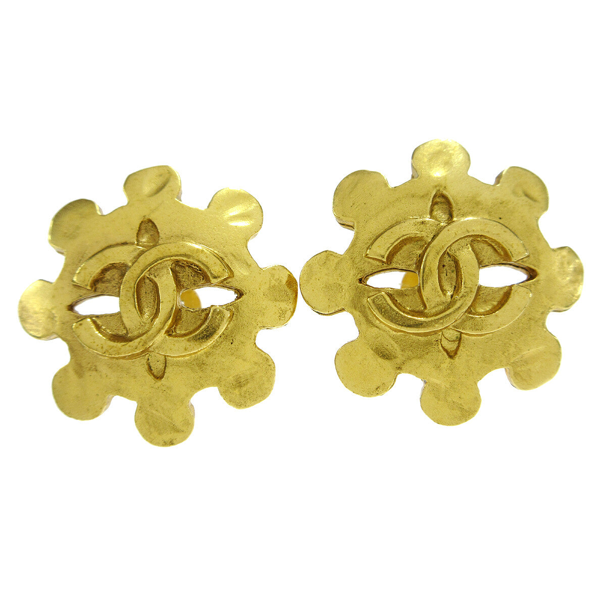 Chanel Vintage Flower Clip-On Earrings Metal, GOLD, GOLD_PLATED, Earrings