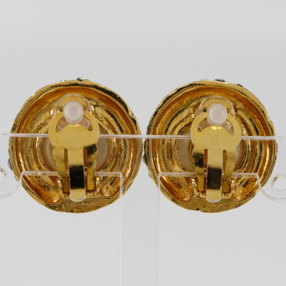 Chanel Vintage Round Clip-On Earrings Metal with Faux Pearl, GOLD, GOLD_PLATED, Earrings