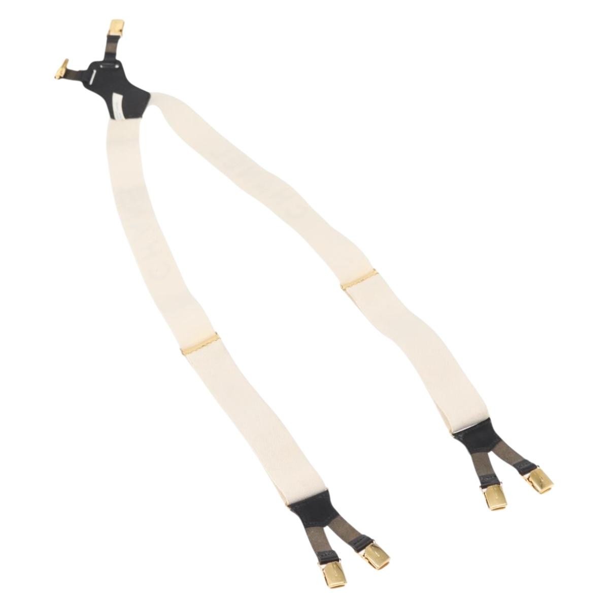 Chanel Logo Suspenders Canvas, WHITE, CANVAS, Belts