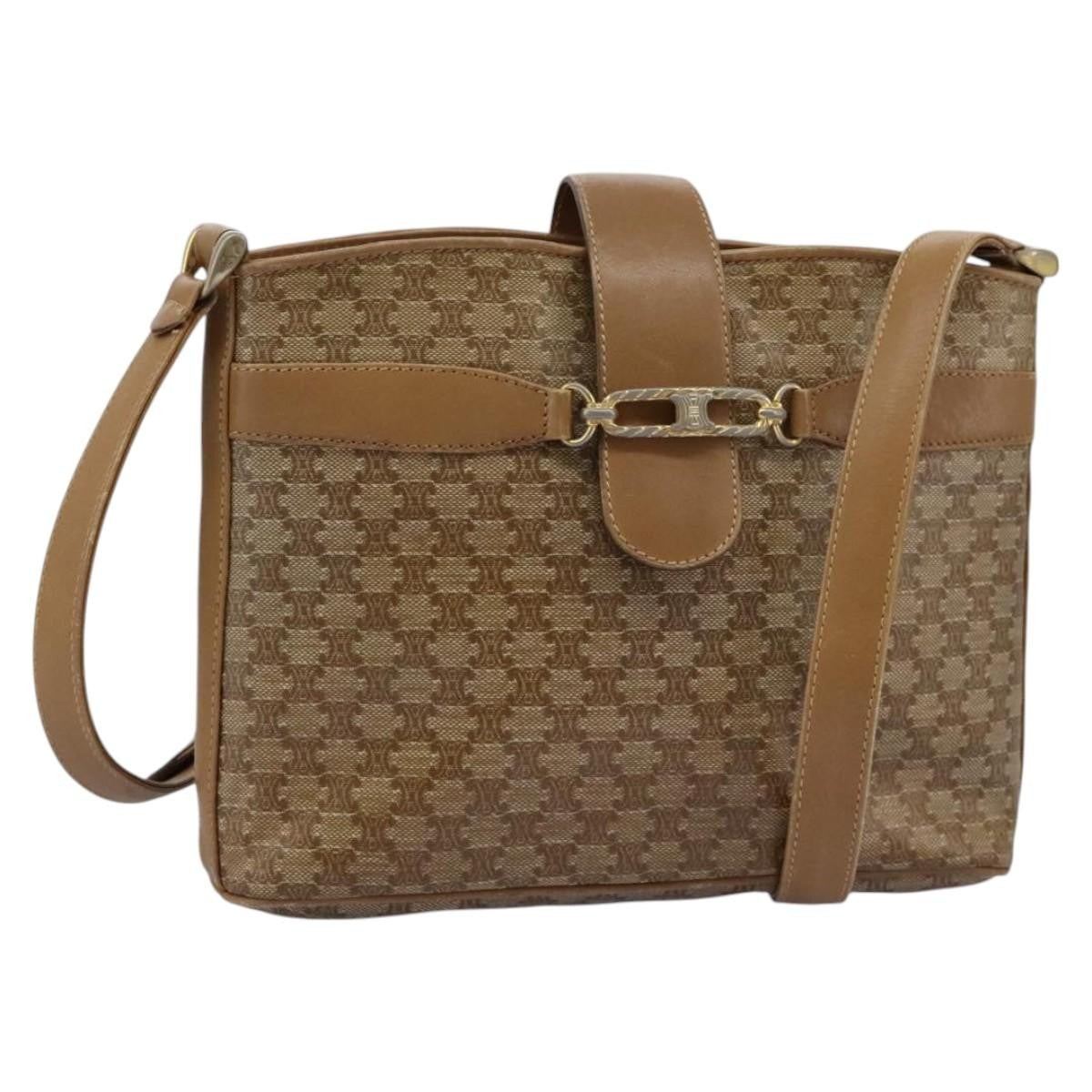 Celine Vintage Macadam Shoulder Bag Canvas, BEIGE, CANVAS, Shoulder bag