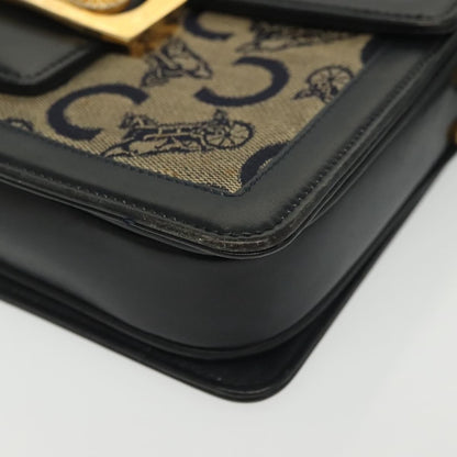 Celine Horse Carriage Shoulder bag Macadam Canvas and leather, NAVY, CANVAS, Shoulder bag