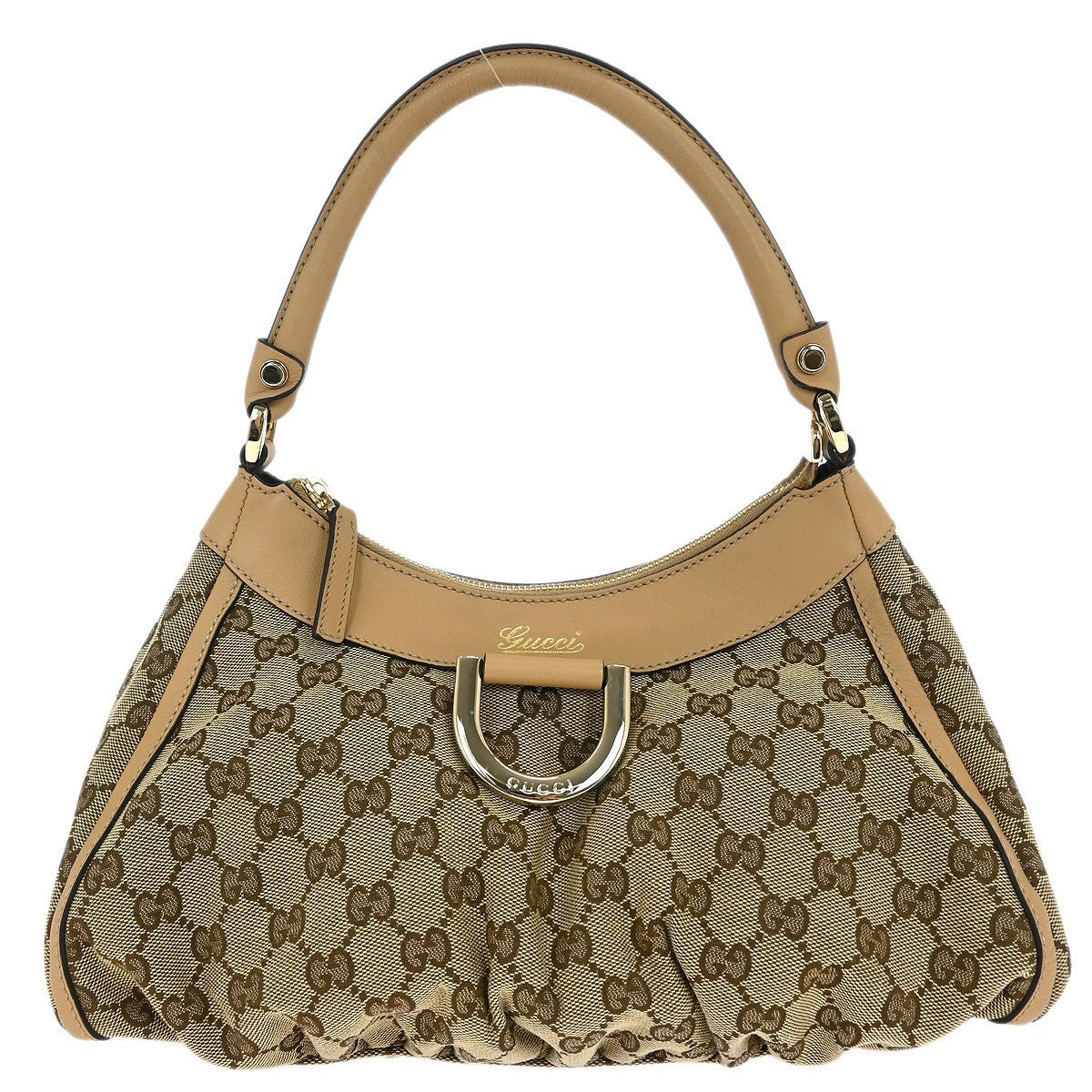 Gucci D Ring Hobo GG Canvas, BEIGE, CANVAS, Handbag