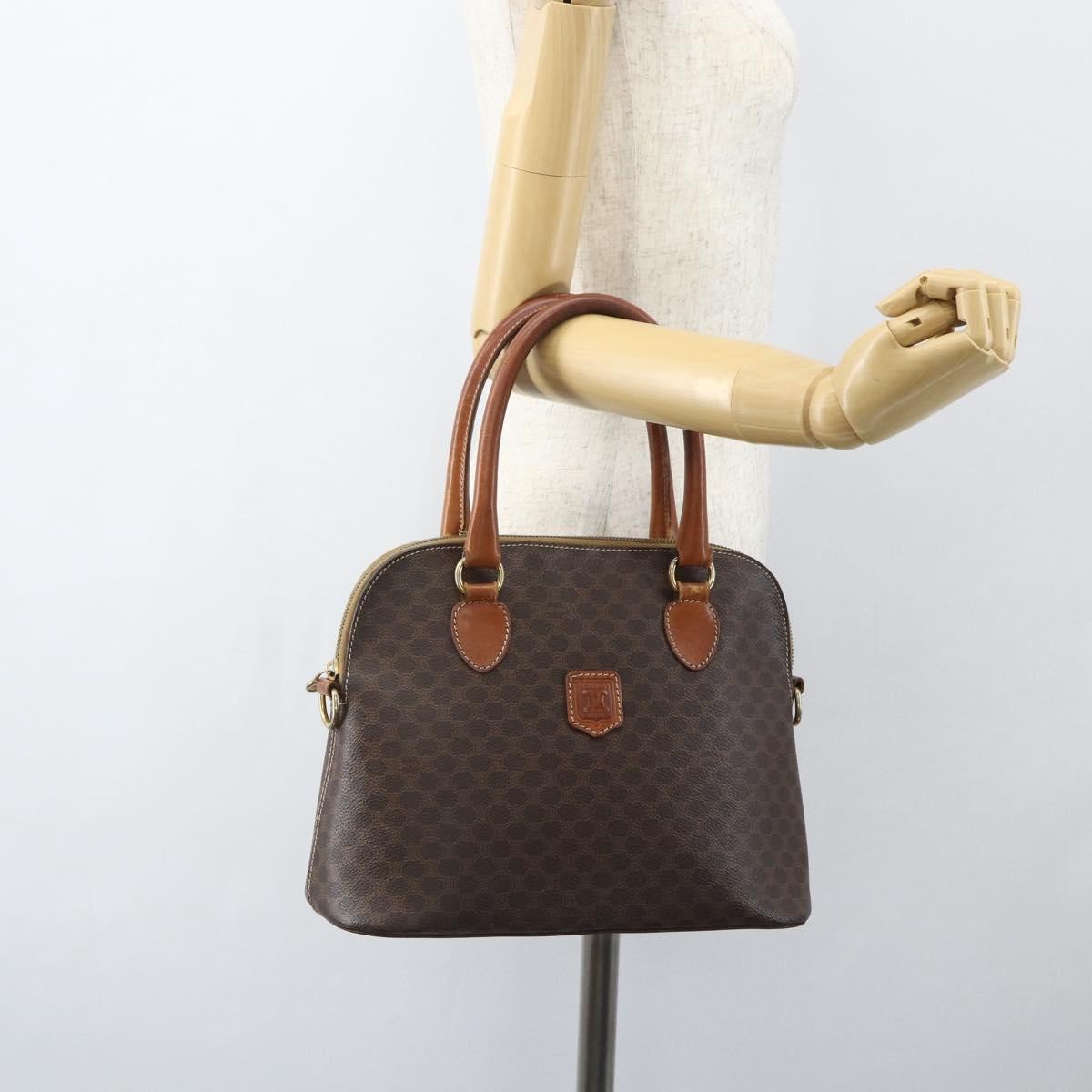 Celine Vintage Macadam Handbag Canvas and Leather, BROWN, CANVAS, Handbag