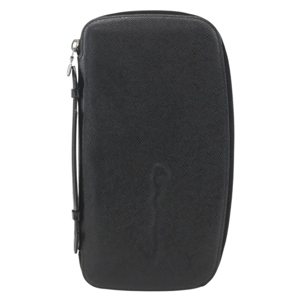 Louis Vuitton Atoll Organizer Wallet Taiga Leather, BLACK, LEATHER, Clutche & pouche