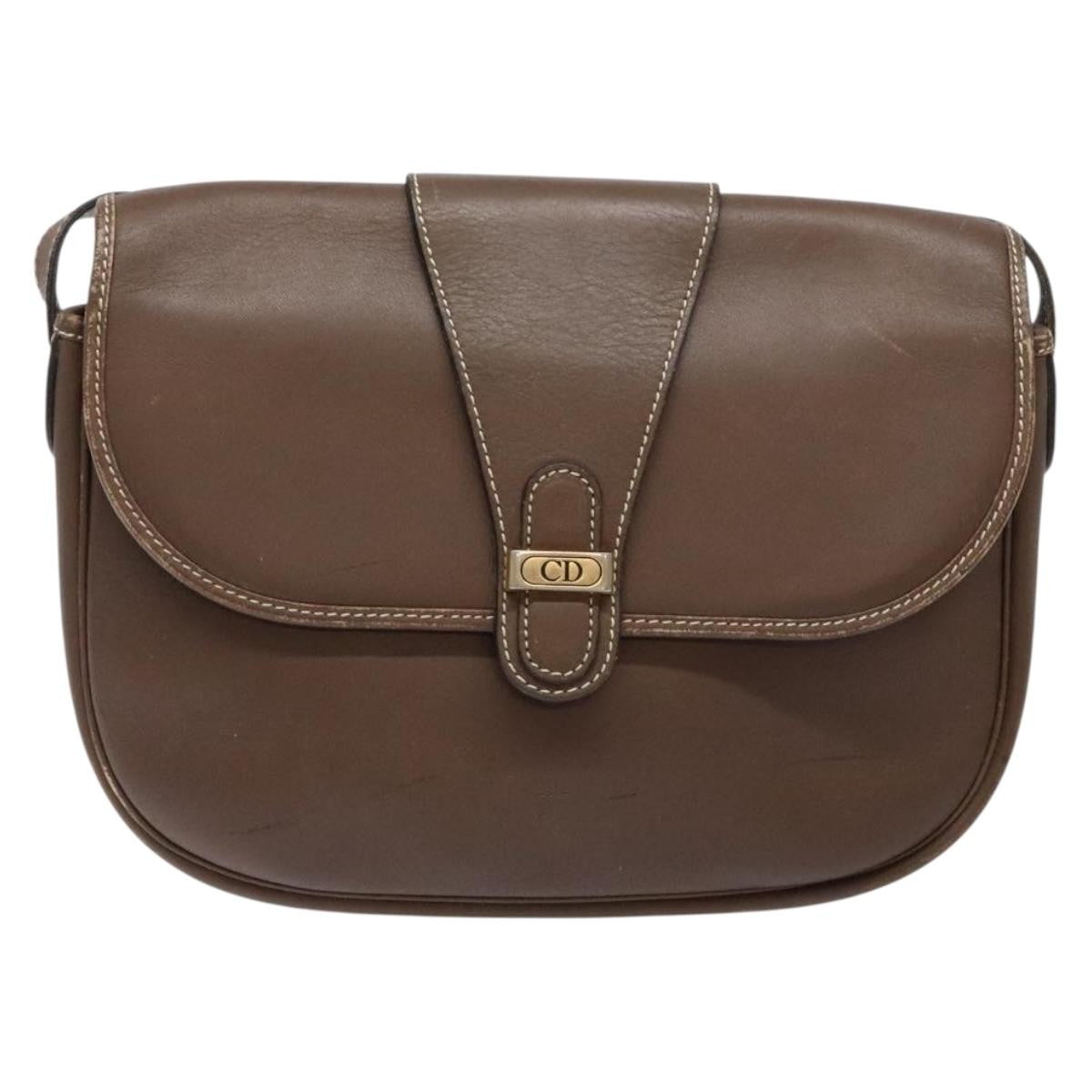 Christian Dior Vintage CD Flap Shoulder Bag Leather, BROWN, LEATHER, Shoulder bag