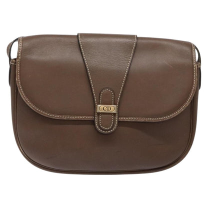 Christian Dior Vintage CD Flap Shoulder Bag Leather, BROWN, LEATHER, Shoulder bag