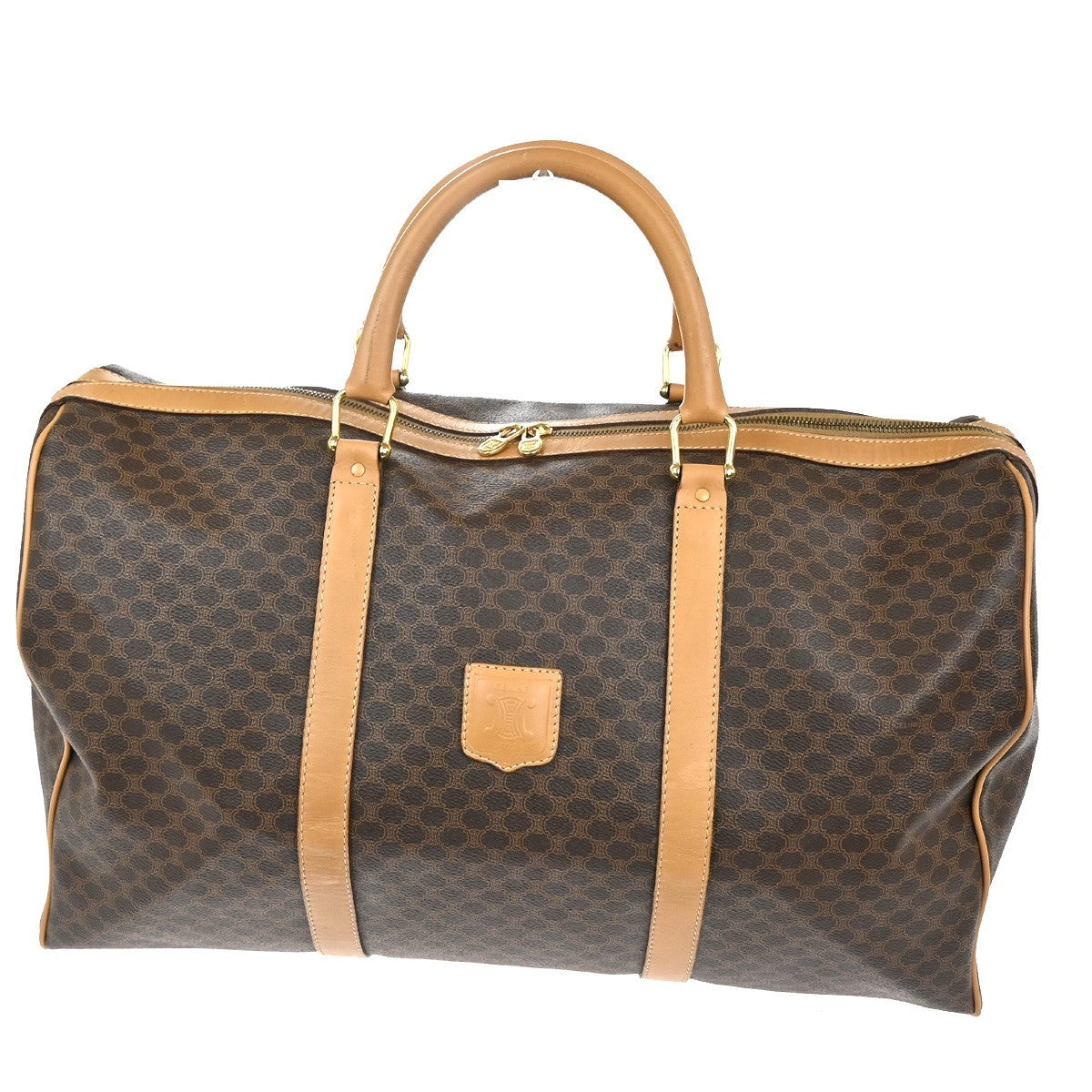 Celine Vintage Duffle Bag Macadam Coated Canvas, BROWN, PVC, Travel bag