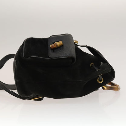 Gucci Vintage Bamboo Backpack Suede, BLACK, SUEDE, Backpack
