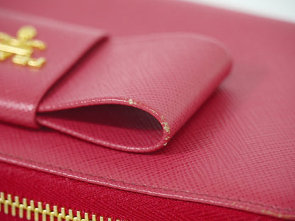 Prada Bow Zip Around Wallet Saffiano Leather, PINK, LEATHER, Wallets
