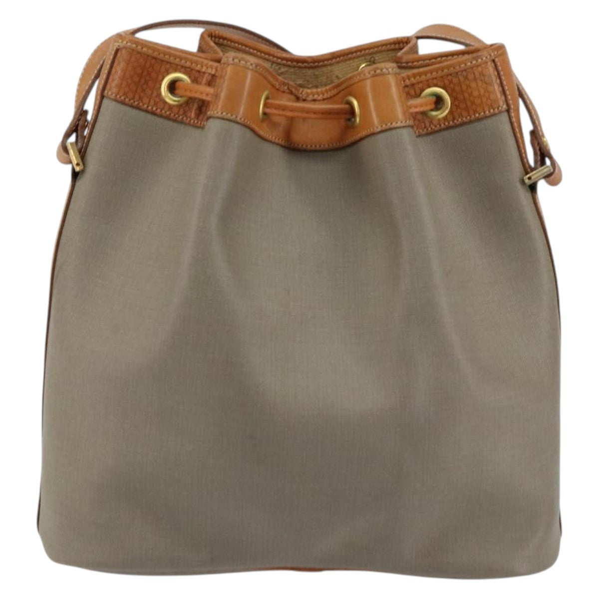 Christian Dior Drawstring Shoulder Bag Canvas and Leather, GRAY, CANVAS, Shoulder bag