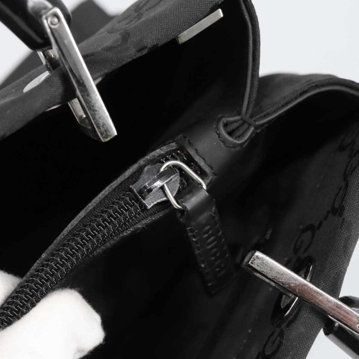 Gucci Vintage Bamboo Handle Tote GG Nylon, Black, Nylon, Tote Bag