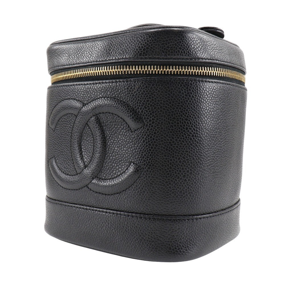 Chanel Vintage Timeless Cosmetic Case Caviar, BLACK, LEATHER, Toiletry Case