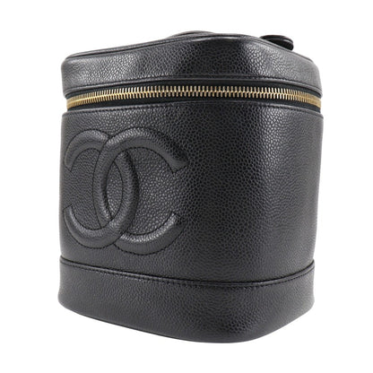 Chanel Vintage Timeless Cosmetic Case Caviar, BLACK, LEATHER, Toiletry Case