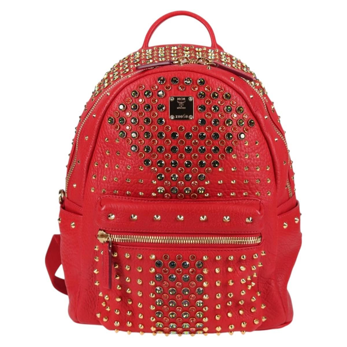 MCM Vintage Vicetos Backpack Leather, Red, Leather, Backpack