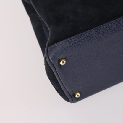 Gucci Vintage Bamboo Front Pocket Tote Suede, NAVY, SUEDE, Handbag