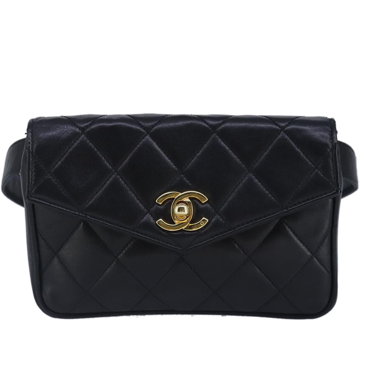 Chanel Vintage CC Flap Waist Bag Quilted Leather, BLACK, LEATHER, Clutche & pouche