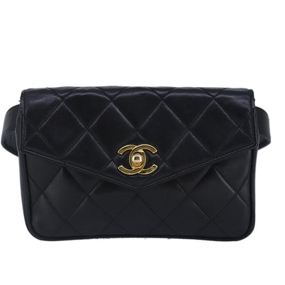 Chanel Vintage CC Flap Waist Bag Quilted Leather, BLACK, LEATHER, Clutche & pouche