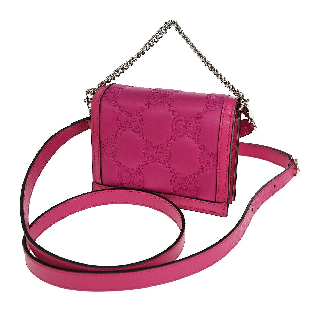 Gucci Petite GG Marmont Chain Wallet GG Matelasse Leather, PINK, LEATHER, Clutche & pouche