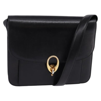 Celine Flap Shoulder Bag Leather, BLACK, LEATHER, Shoulder bag