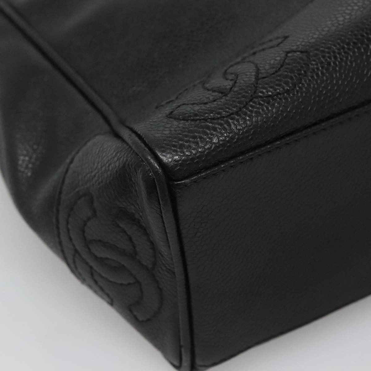 Chanel Vintage Stitched CC Shoulder Bag Caviar, BLACK, LEATHER, Shoulder bag