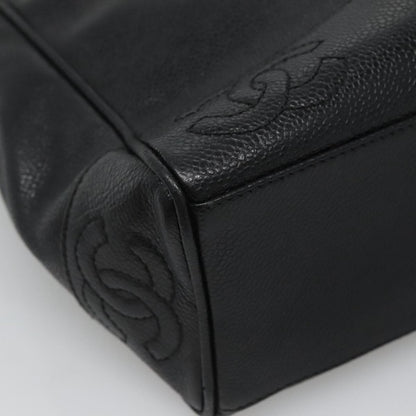 Chanel Vintage Stitched CC Shoulder Bag Caviar, BLACK, LEATHER, Shoulder bag