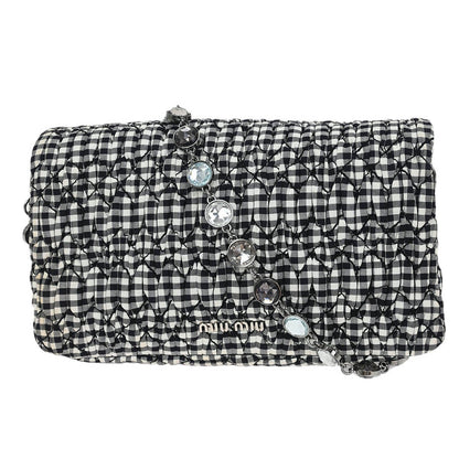 Miu Miu Crystal Clutch Matelasse Gingham Print Canvas, BLACK, CANVAS, Clutche & pouche