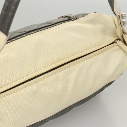 Chanel Biarritz Hobo Quilted Coated Canvas, SILVER, CANVAS, Shoulder bag