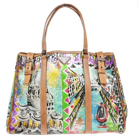 Prada Venice Belted Tote Printed Canvas and Leather, MULTICOLOUR, LEATHER, Tote bag