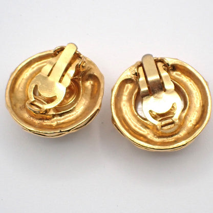 Chanel Vintage Round Clip-On Earrings Metal with Faux Pearl, GOLD, GOLD_PLATED, Earrings