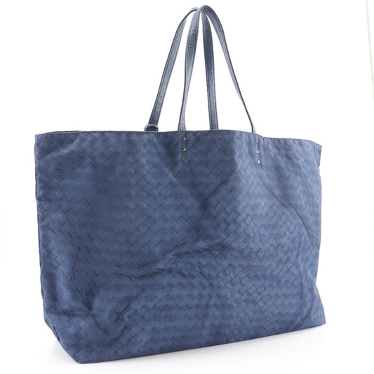 Bottega Veneta Intrecciolusion Tote Printed Nylon, NAVY, NYLON, Tote bag