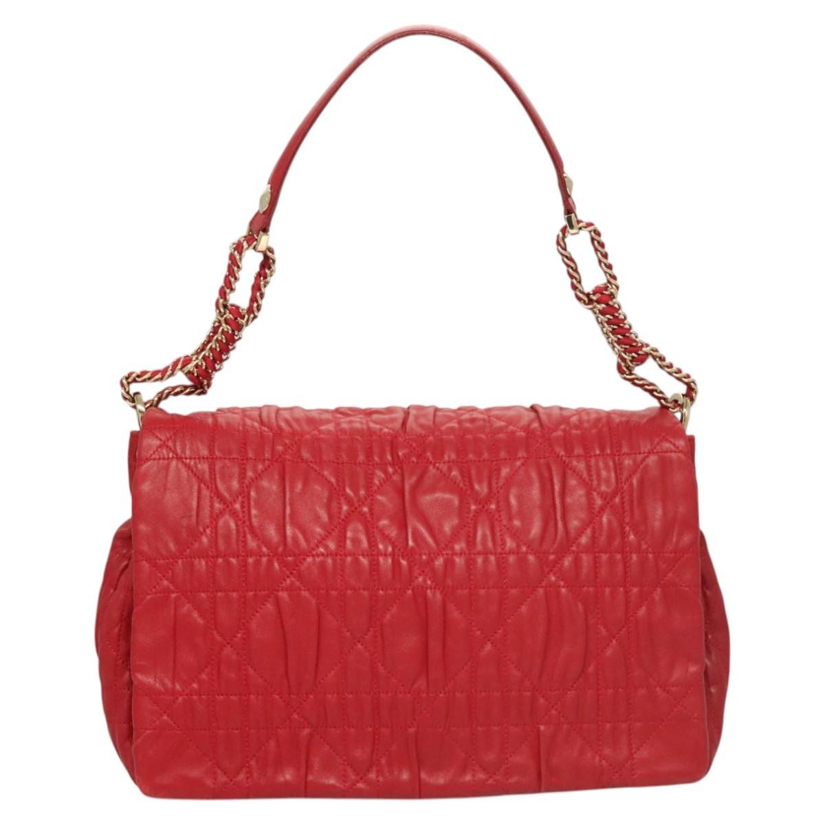 Christian Dior Delidior Chain Shoulder Bag Cannage Quilt Leather, RED, LEATHER, Shoulder bag