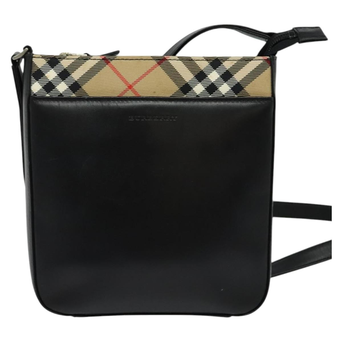 Burberry Front Pocket Flap Messenger Leather with Vintage Check Canvas, BLACK, LEATHER, Crossbody bag