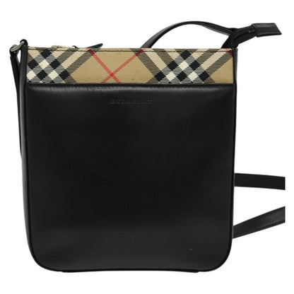 Burberry Front Pocket Flap Messenger Leather with Vintage Check Canvas, BLACK, LEATHER, Crossbody bag